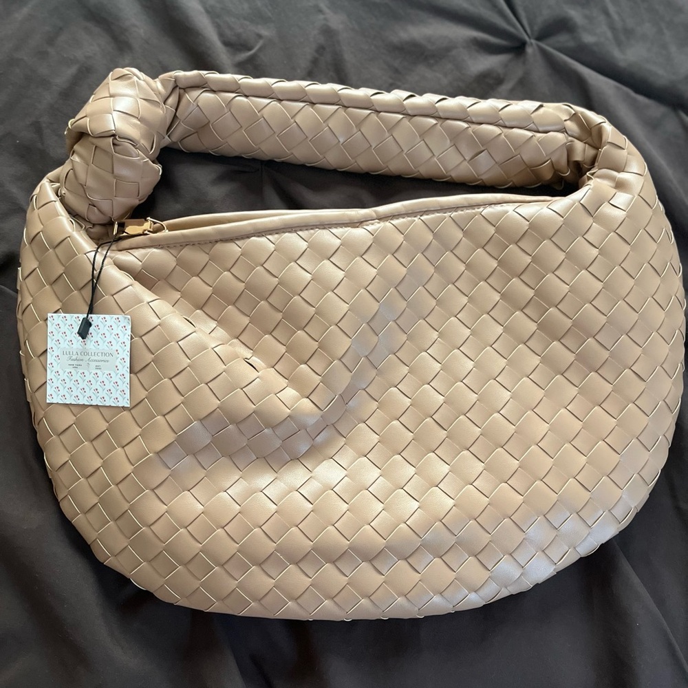 Tan Woven Leather Hobo Bag